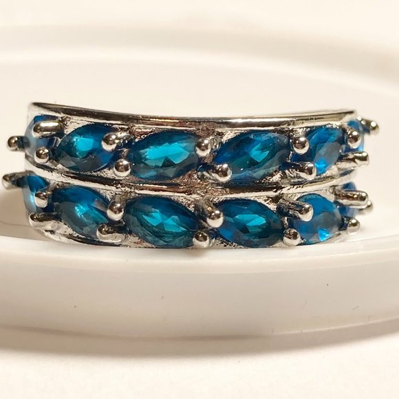 Silver Sapphire Blue Cubic Zirconia Anniversary Ring Size 7 Plated Simulated - Picture 8 of 10